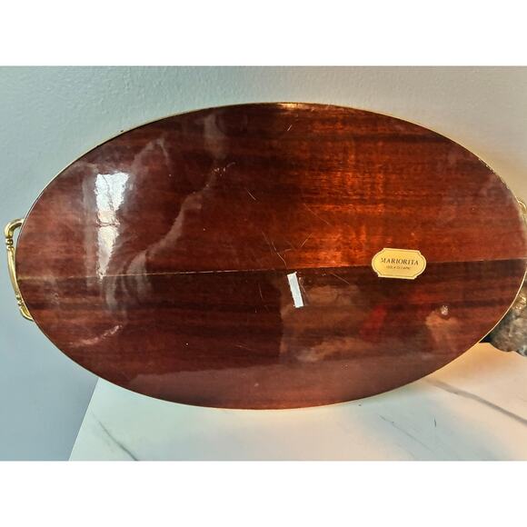 Vintage Marjorita Isola di Capri Inlaid Wood Serving Tray w/ Brass Handles - Picture 7 of 7